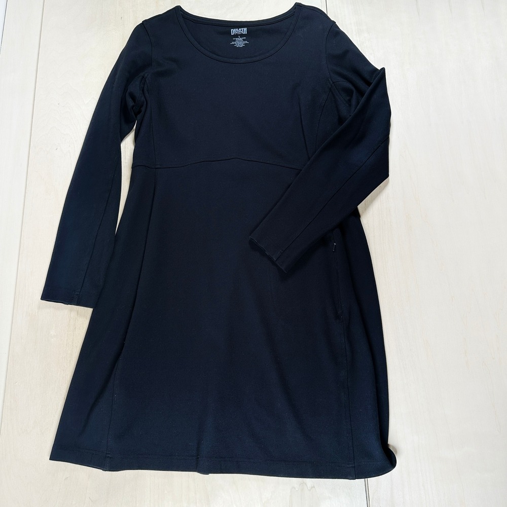Duluth Trading Co Women's Black‎ Jersey Knit Dress L Long Sleeve Zip Pockets